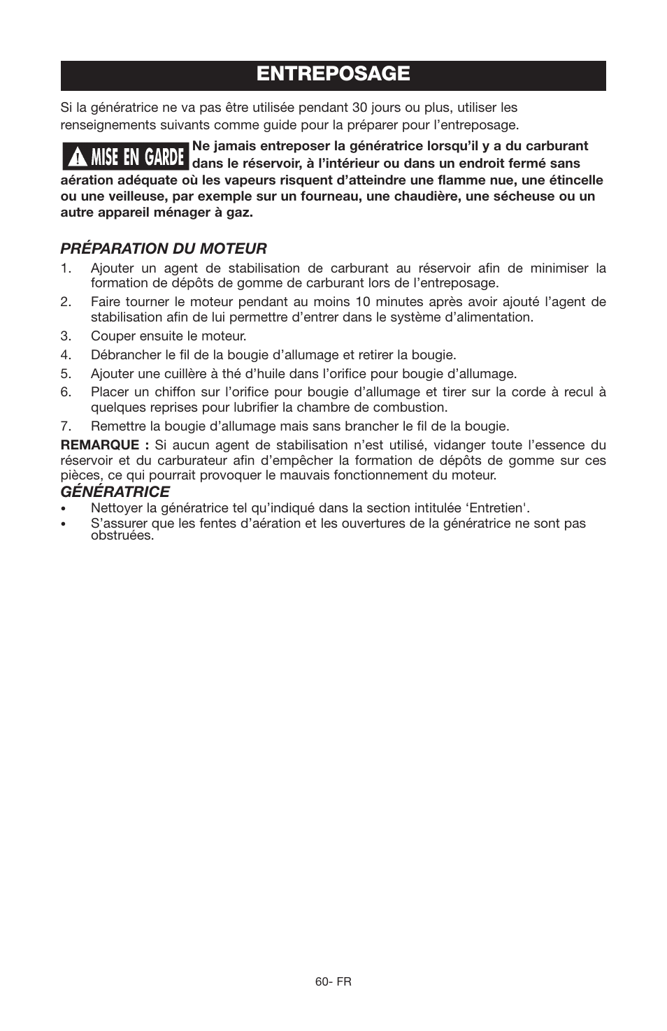 Entreposage | Porter-Cable PGN350 User Manual | Page 60 / 68