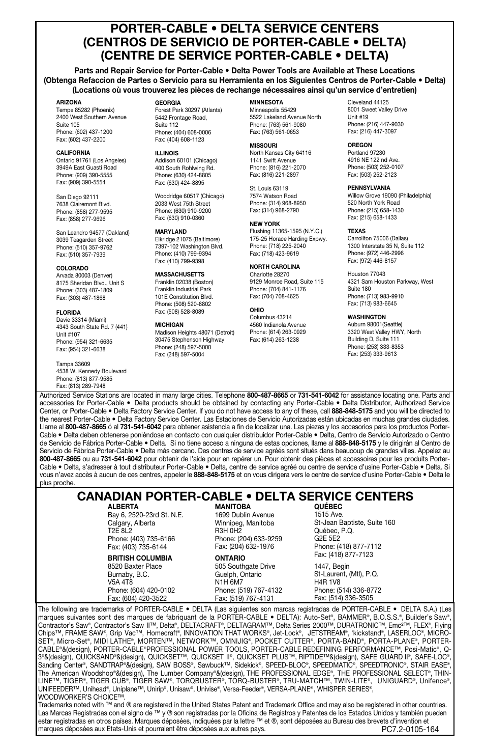 Canadian porter-cable • delta service centers | Porter-Cable QUICKSAND 332 User Manual | Page 17 / 17
