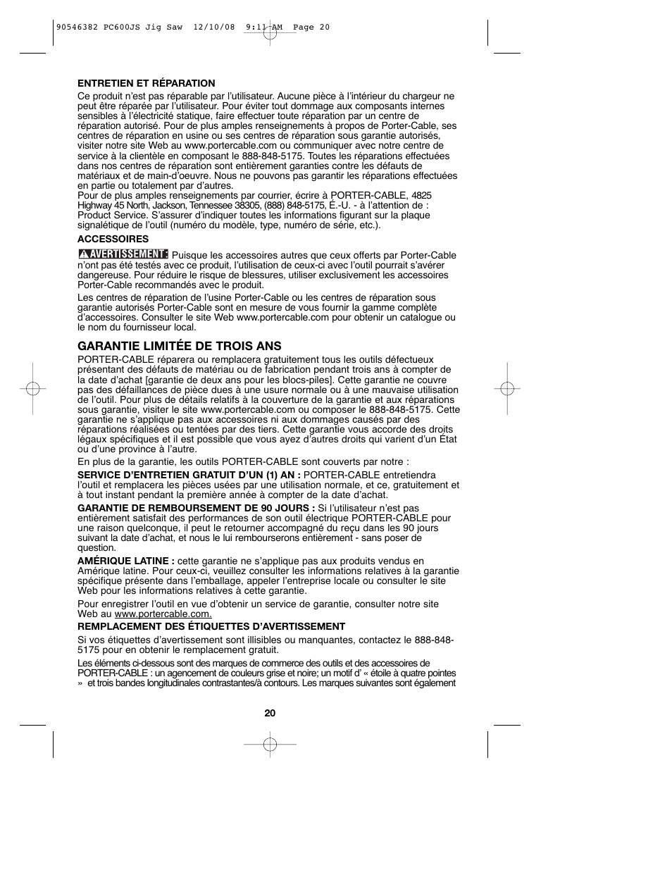 Porter-Cable 90546382 User Manual | Page 20 / 32