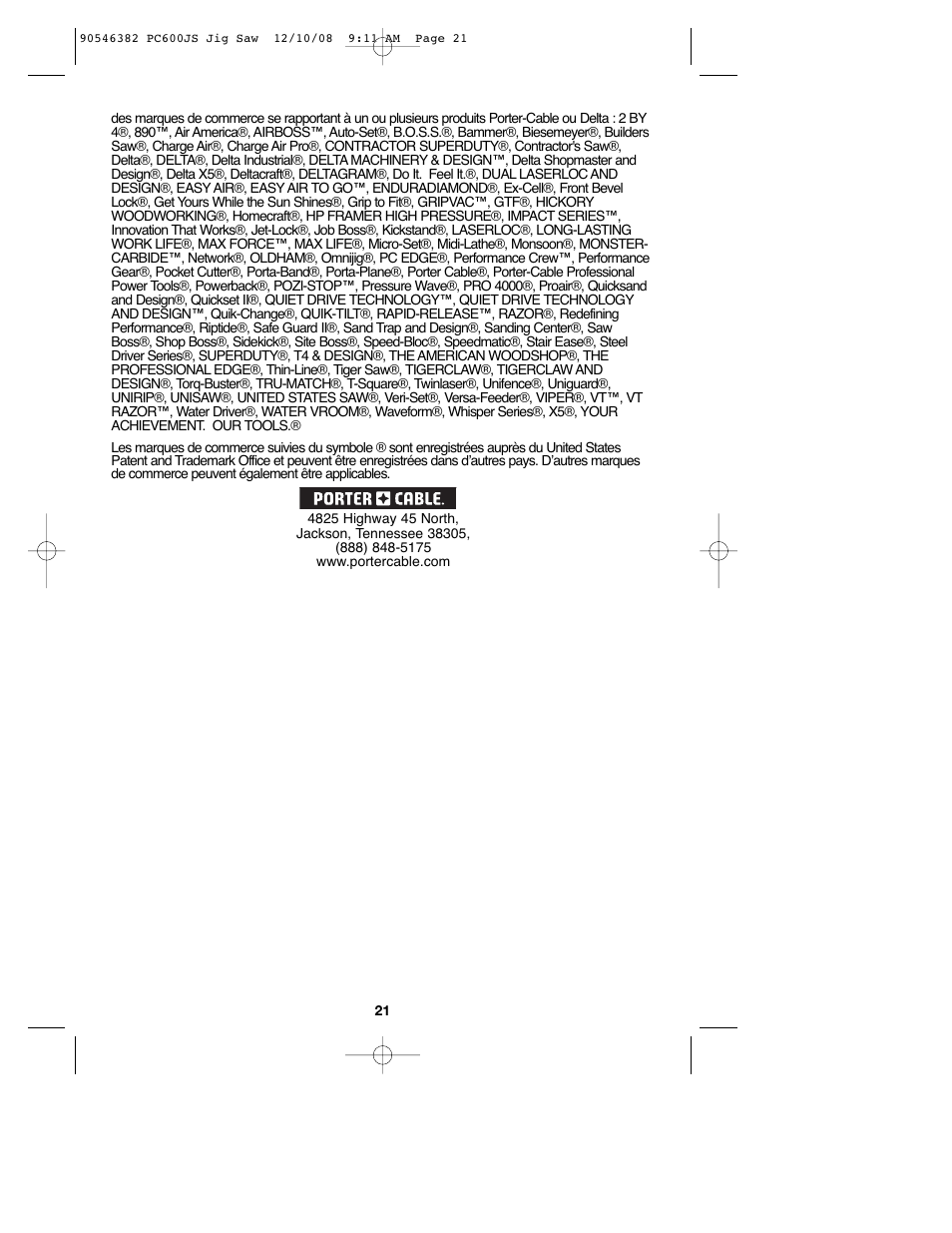 Porter-Cable 90546382 User Manual | Page 21 / 32