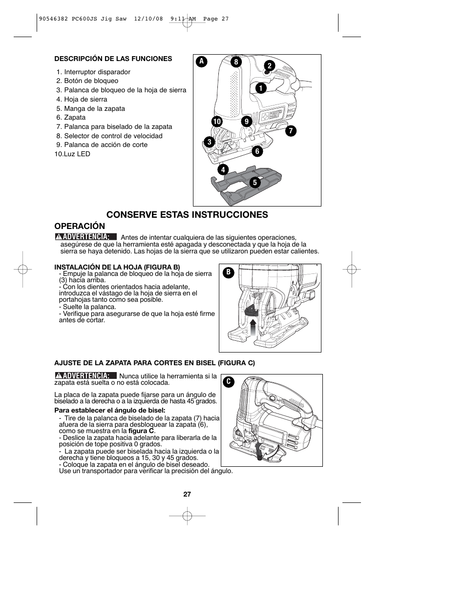 Conserve estas instrucciones | Porter-Cable 90546382 User Manual | Page 27 / 32