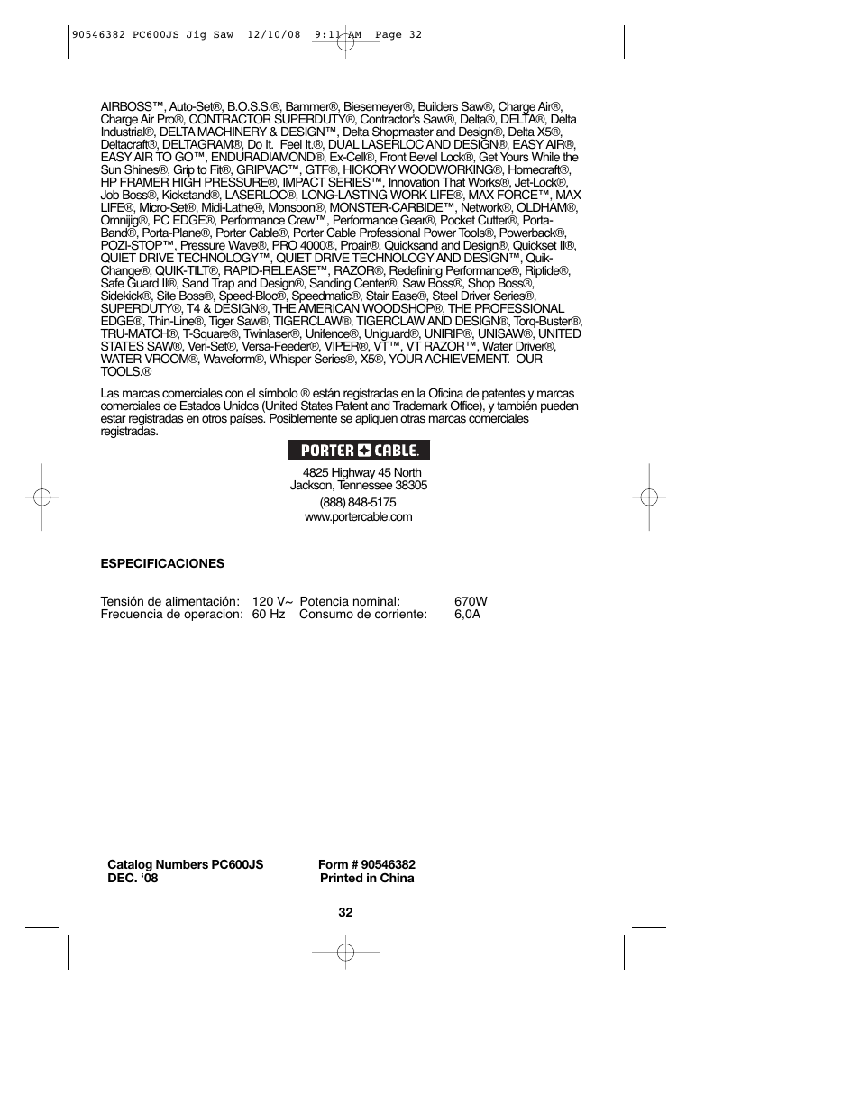 Porter-Cable 90546382 User Manual | Page 32 / 32