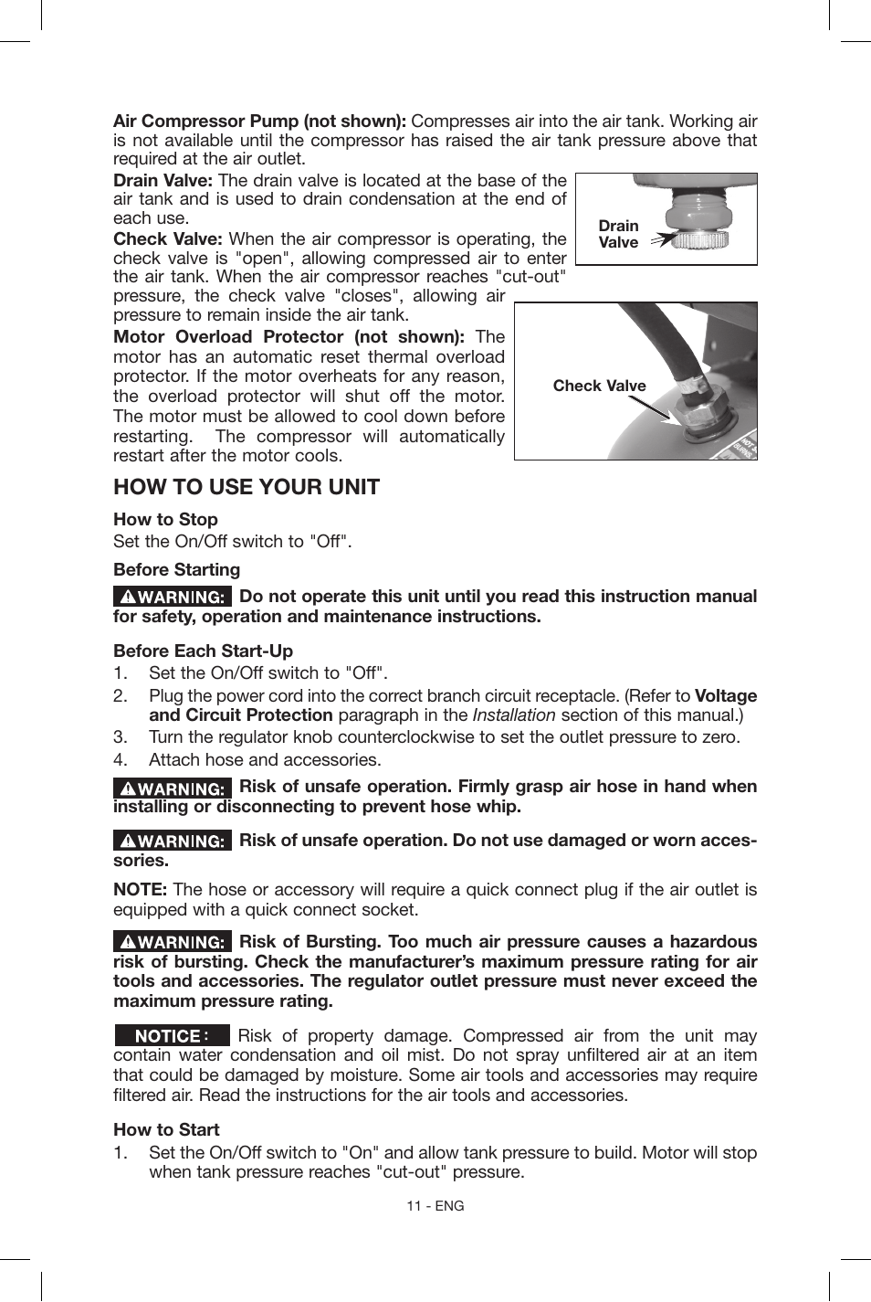 How to use your unit | Porter-Cable N039112 User Manual | Page 11 / 64