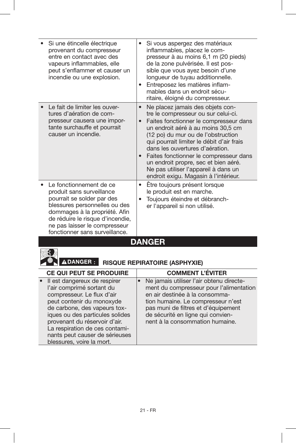 Danger | Porter-Cable N039112 User Manual | Page 21 / 64