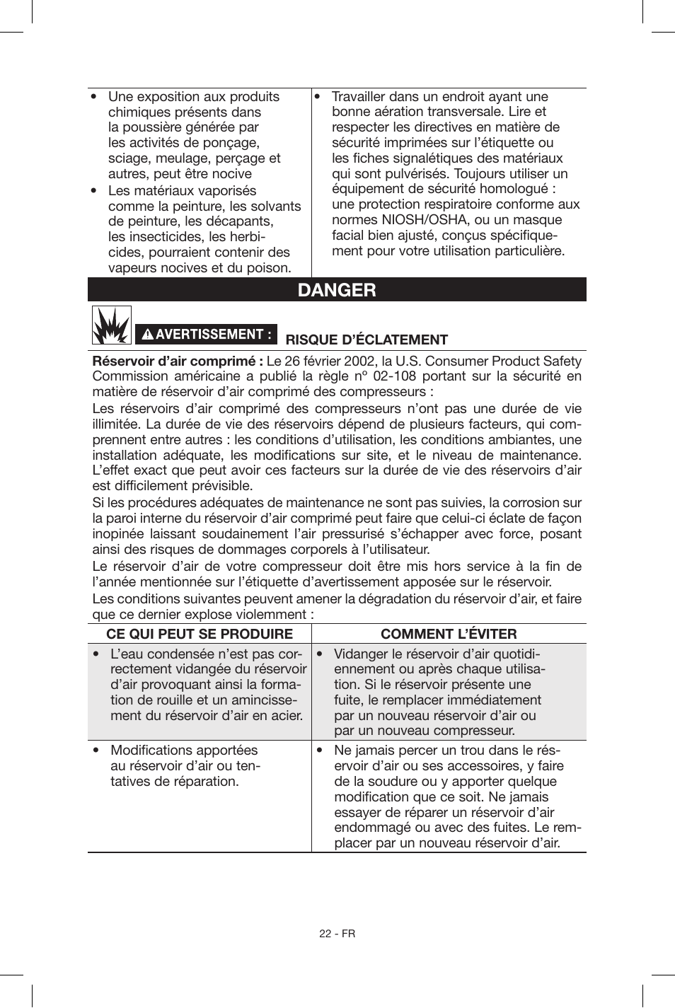 Danger | Porter-Cable N039112 User Manual | Page 22 / 64