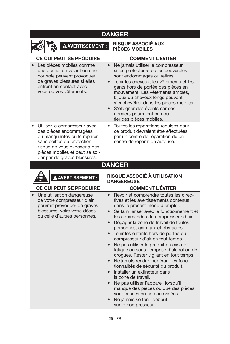 Danger | Porter-Cable N039112 User Manual | Page 25 / 64