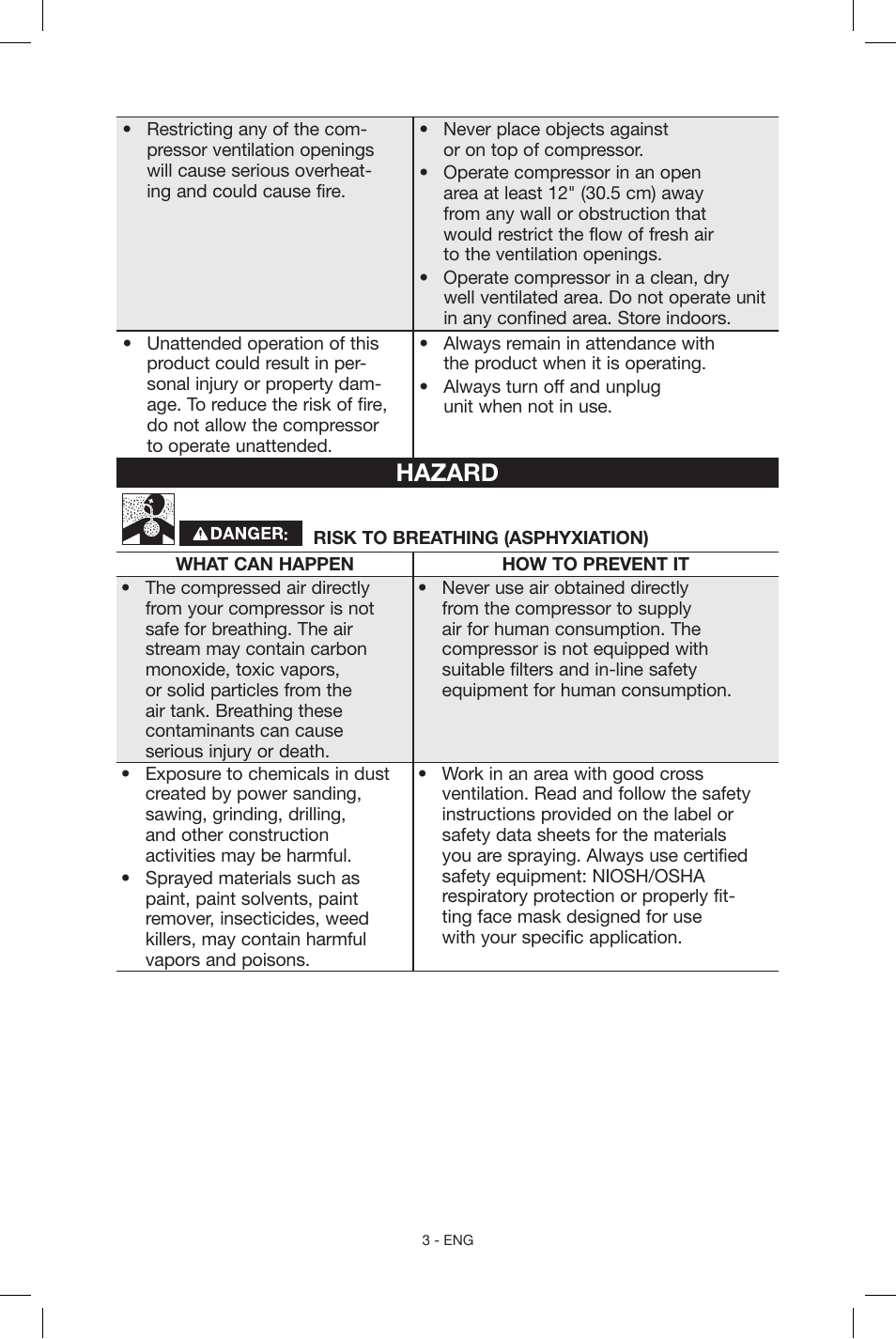 Hazard | Porter-Cable N039112 User Manual | Page 3 / 64