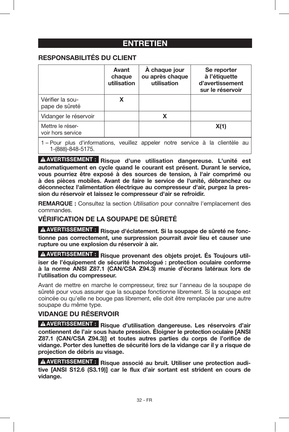 Entretien | Porter-Cable N039112 User Manual | Page 32 / 64