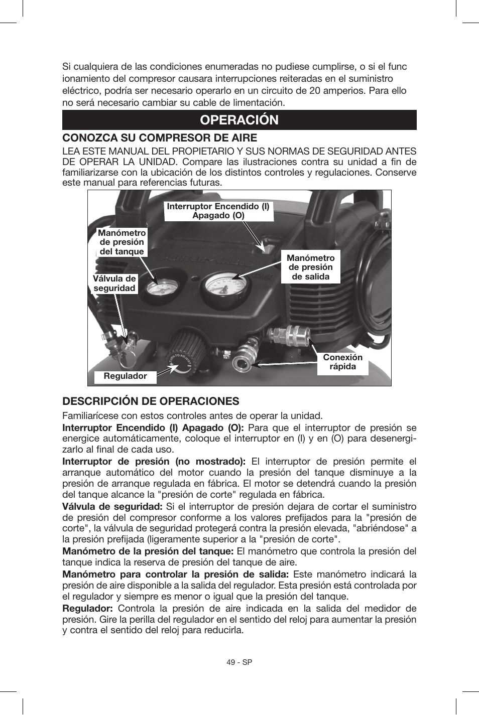 Operación | Porter-Cable N039112 User Manual | Page 49 / 64