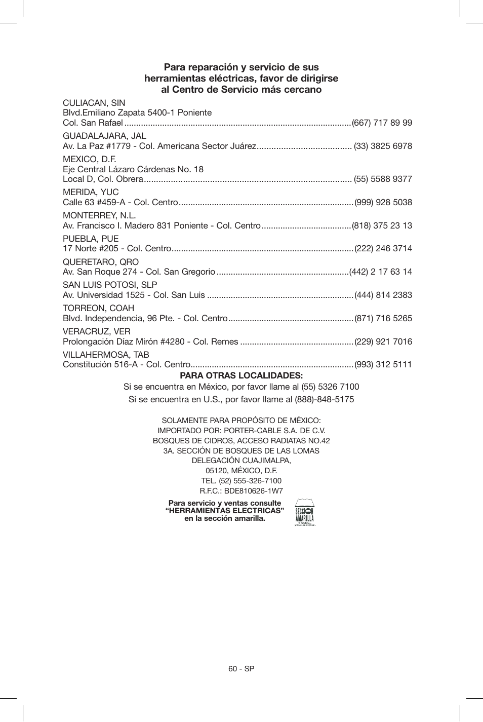 Porter-Cable N039112 User Manual | Page 60 / 64