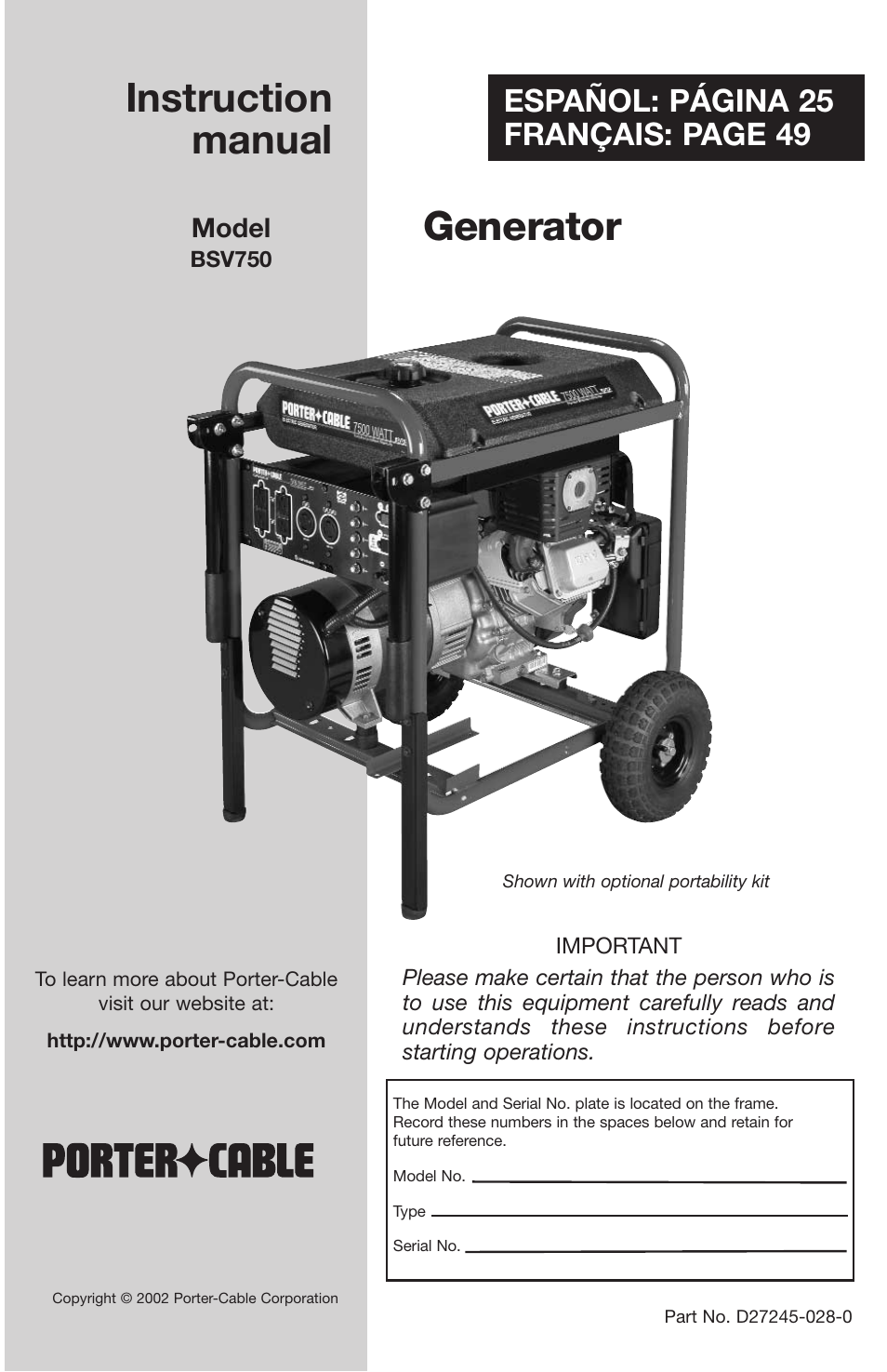 Porter-Cable D27245-028-0 User Manual | 24 pages