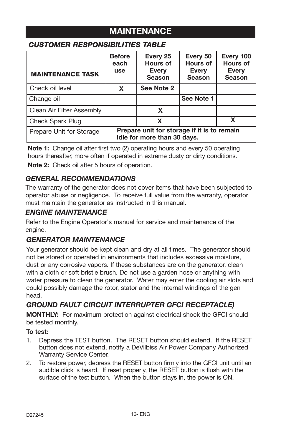 Maintenance | Porter-Cable D27245-028-0 User Manual | Page 16 / 24