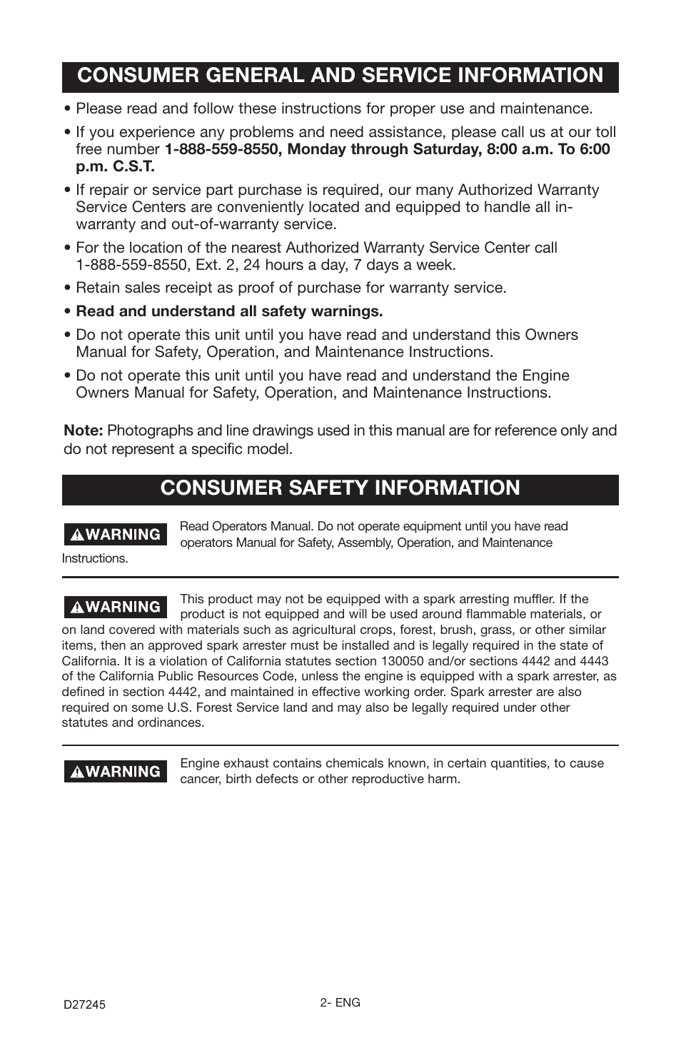 Consumer general and service information, Consumer safety information | Porter-Cable D27245-028-0 User Manual | Page 2 / 24