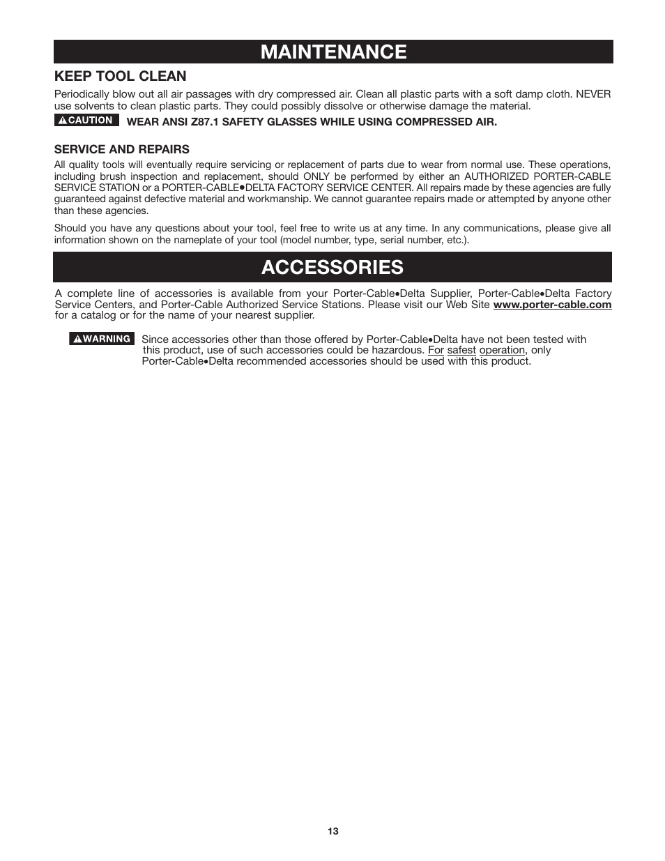Maintenance accessories | Porter-Cable Dovetail Fixture/Jig 4115 User Manual | Page 13 / 15