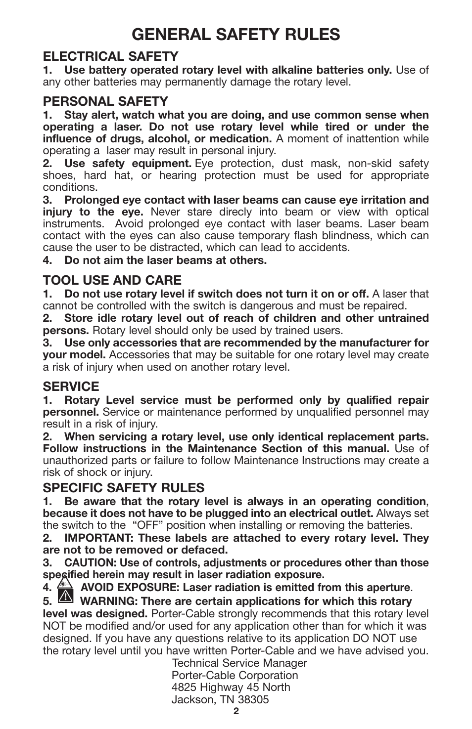 General safety rules | Porter-Cable LR1100 User Manual | Page 2 / 13