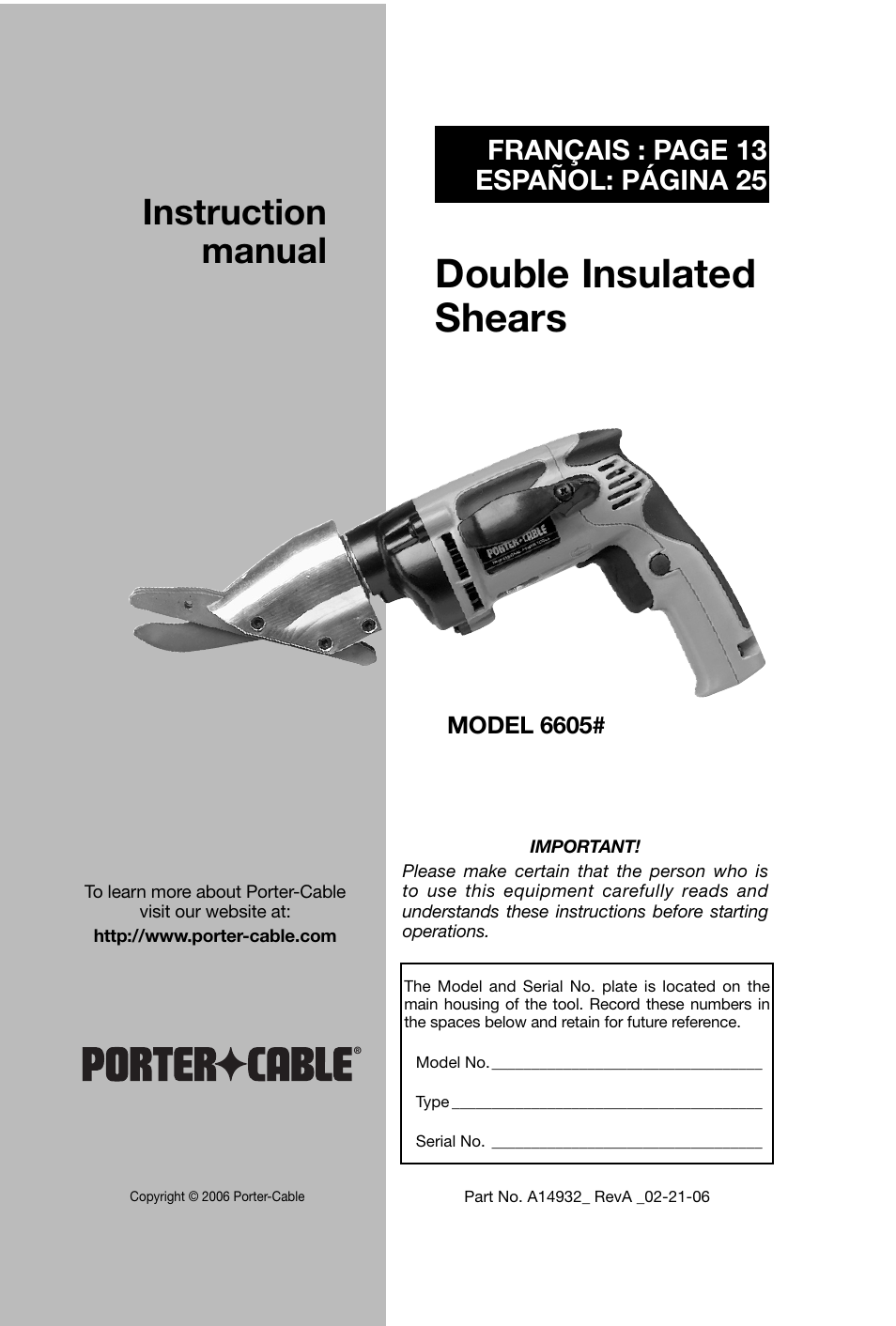 Porter-Cable 6605 User Manual | 36 pages