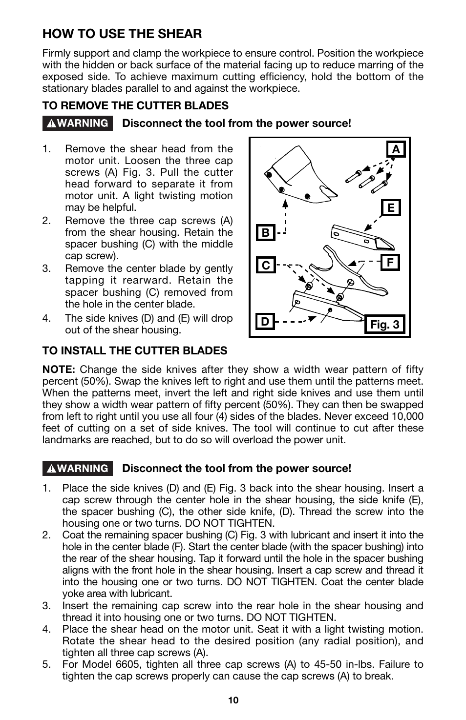 How to use the shear | Porter-Cable 6605 User Manual | Page 10 / 36