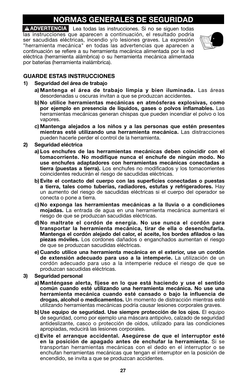 Normas generales de seguridad | Porter-Cable 6605 User Manual | Page 27 / 36