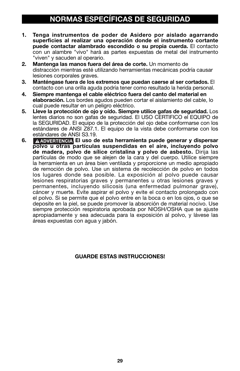 Normas específicas de seguridad | Porter-Cable 6605 User Manual | Page 29 / 36