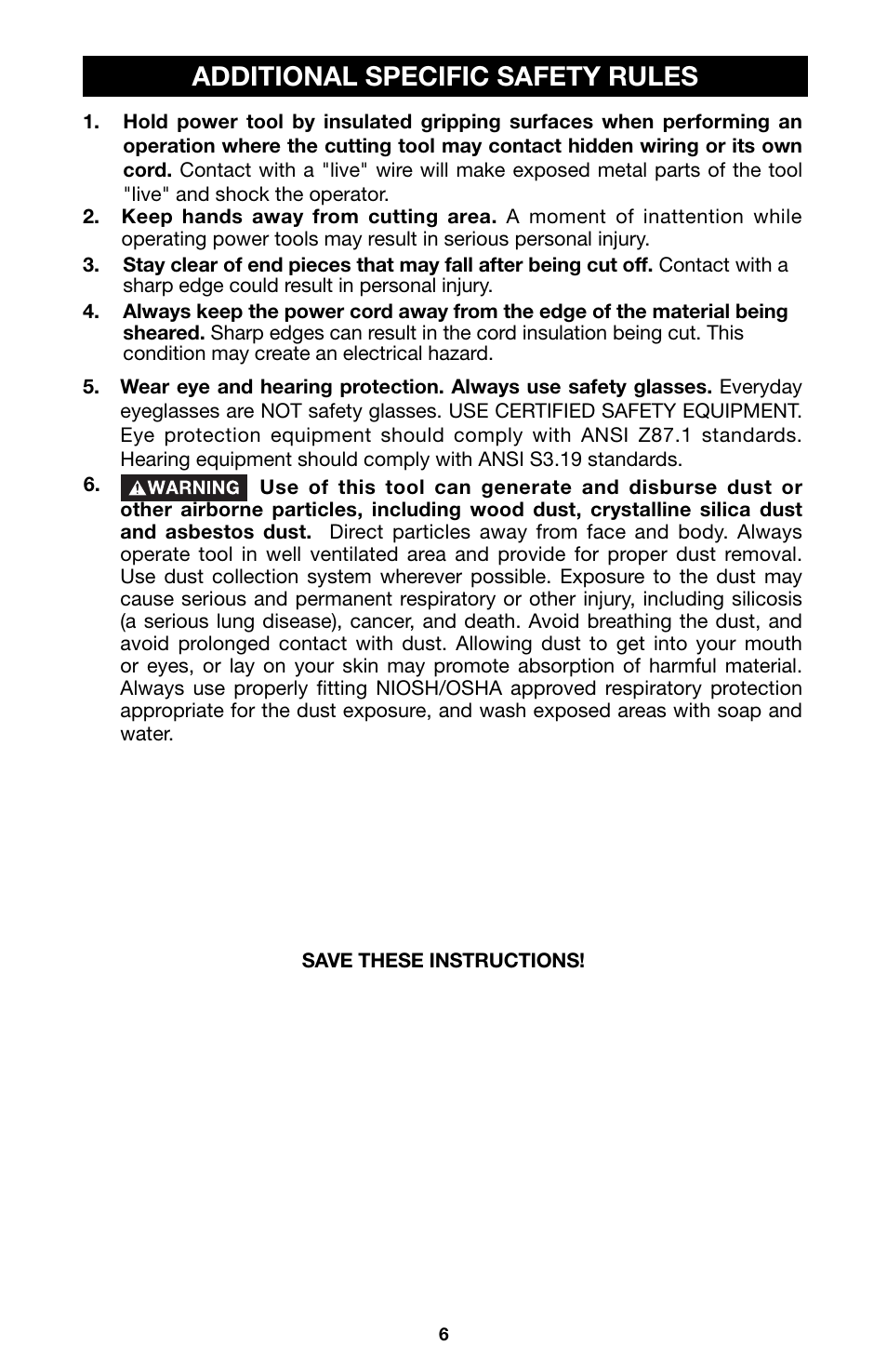 Additional specific safety rules | Porter-Cable 6605 User Manual | Page 6 / 36