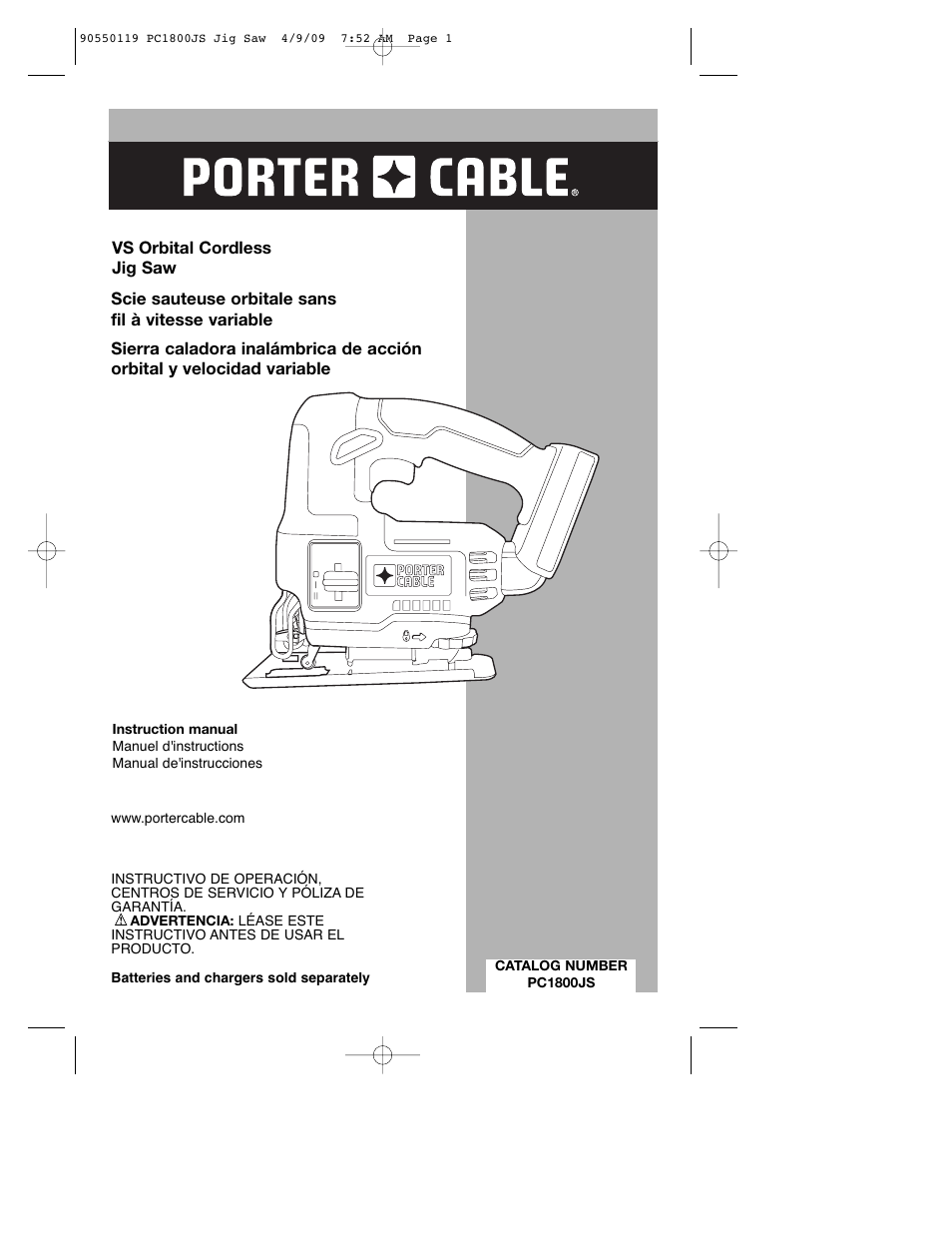 Porter-Cable PC1800JS User Manual | 44 pages