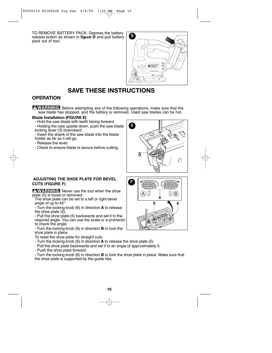 Save these instructions | Porter-Cable PC1800JS User Manual | Page 10 / 44