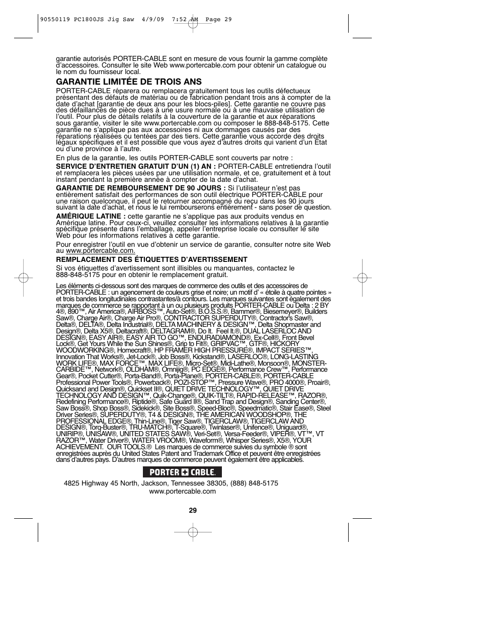 Porter-Cable PC1800JS User Manual | Page 29 / 44