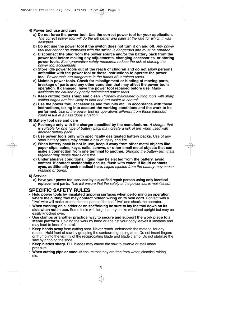 Specific safety rules | Porter-Cable PC1800JS User Manual | Page 3 / 44