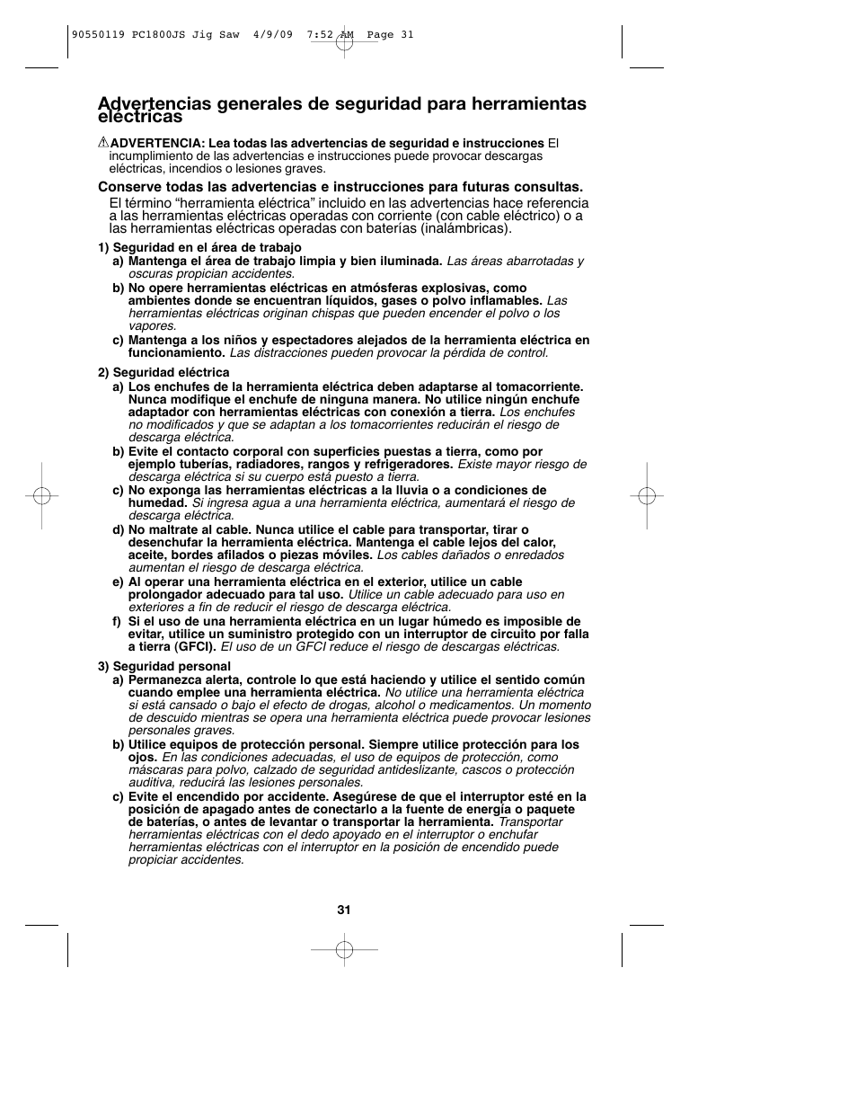 Porter-Cable PC1800JS User Manual | Page 31 / 44