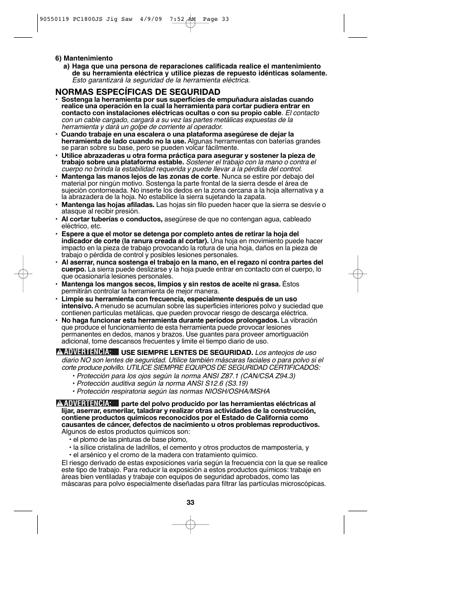 Porter-Cable PC1800JS User Manual | Page 33 / 44