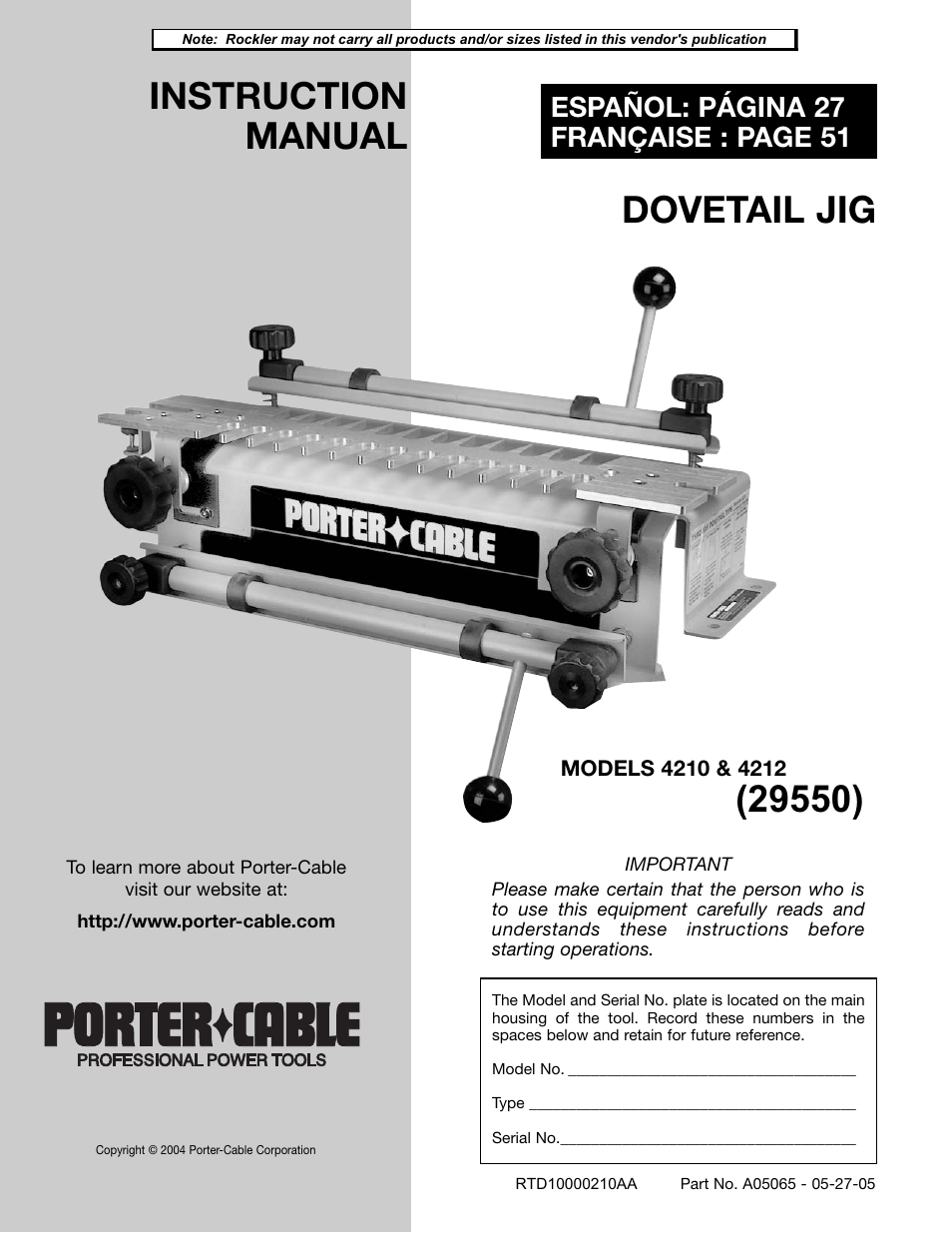 Porter-Cable 4210 User Manual | 27 pages