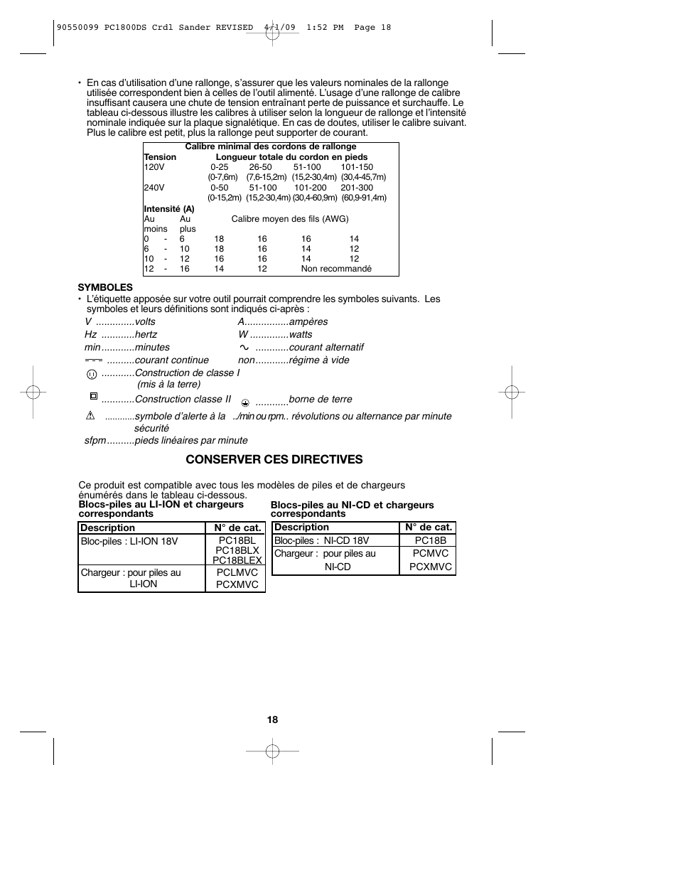 Conserver ces directives | Porter-Cable 90550099 User Manual | Page 18 / 44