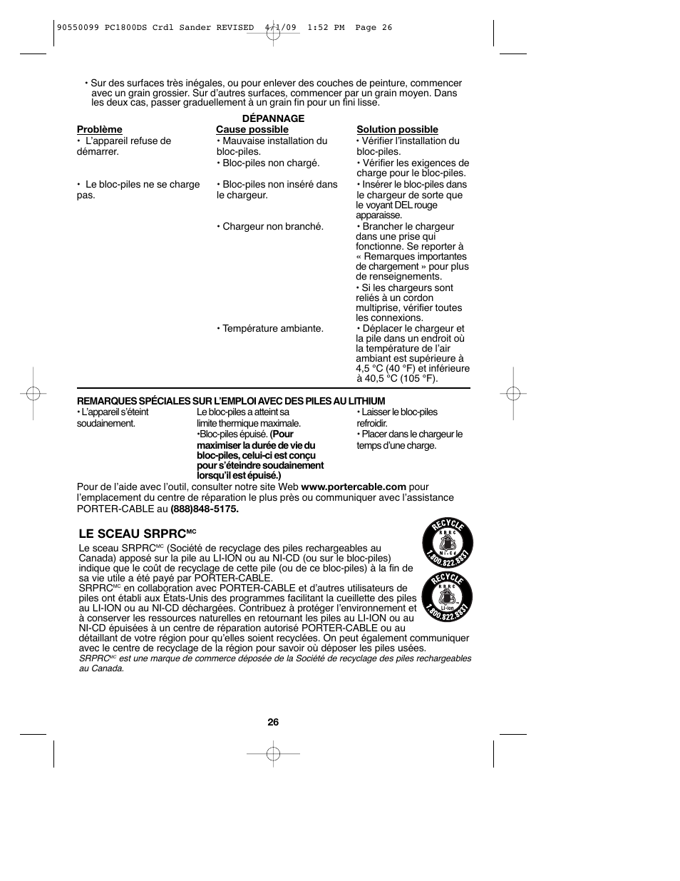 Le sceau srprc | Porter-Cable 90550099 User Manual | Page 26 / 44