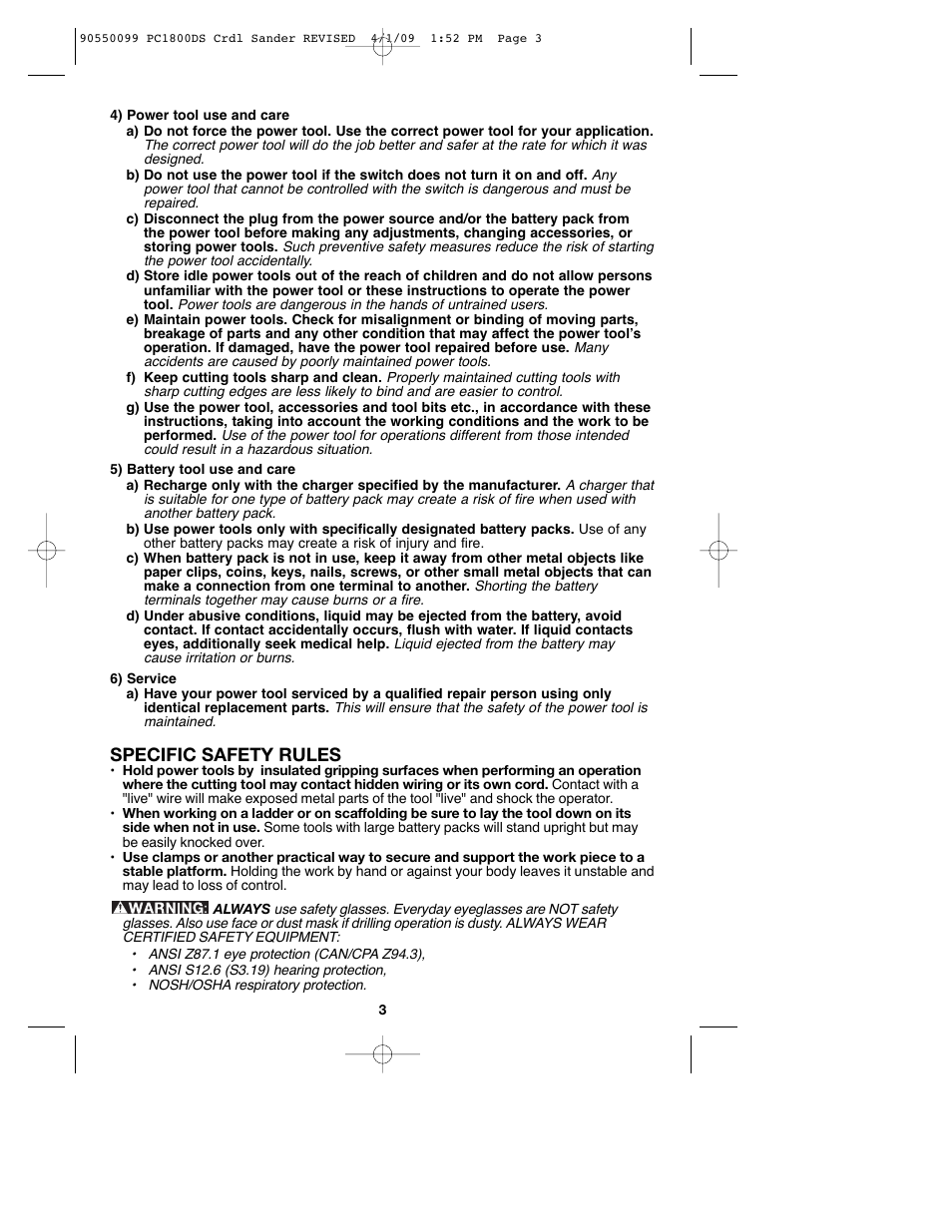 Specific safety rules | Porter-Cable 90550099 User Manual | Page 3 / 44