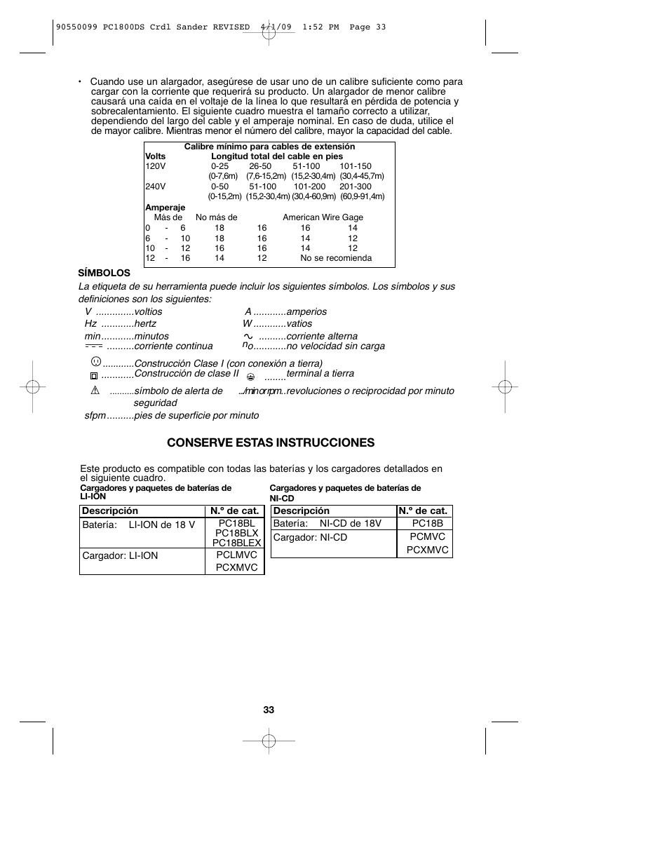 Conserve estas instrucciones | Porter-Cable 90550099 User Manual | Page 33 / 44