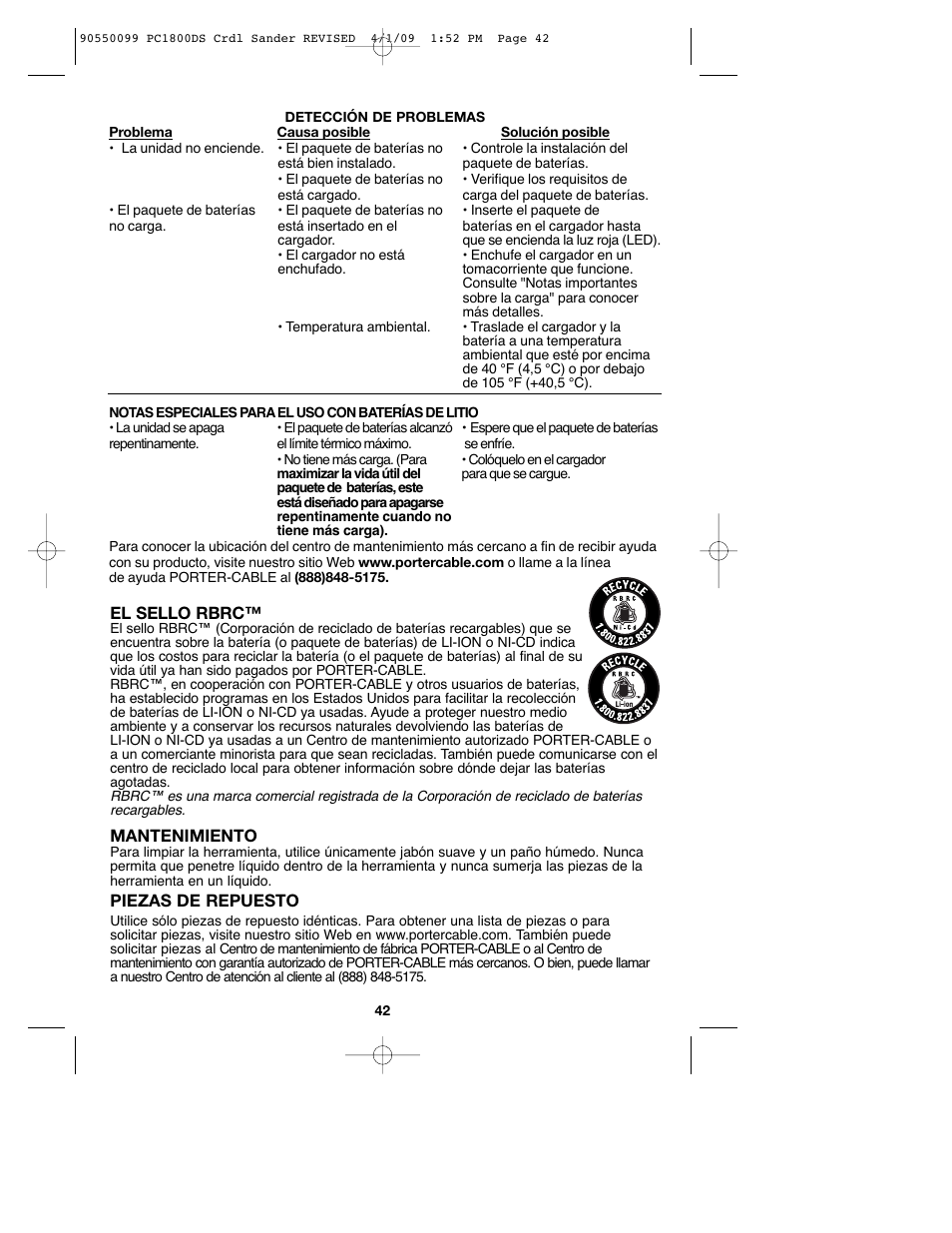 Porter-Cable 90550099 User Manual | Page 42 / 44