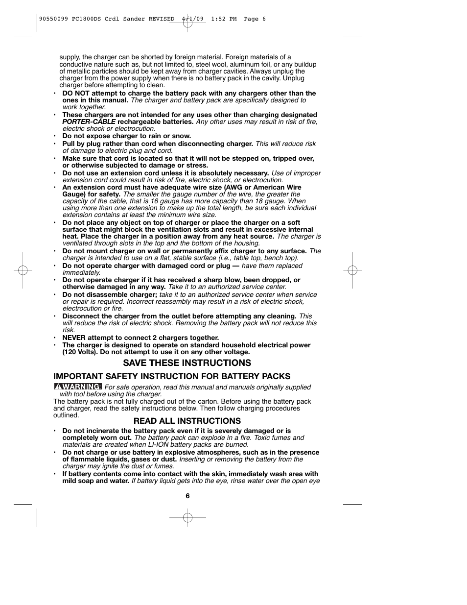 Save these instructions | Porter-Cable 90550099 User Manual | Page 6 / 44