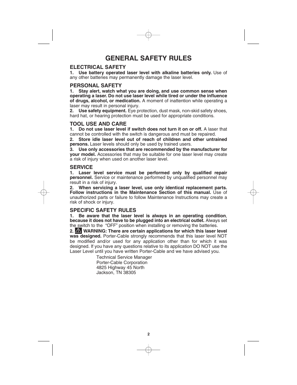 General safety rules | Porter-Cable LL3100 User Manual | Page 2 / 9