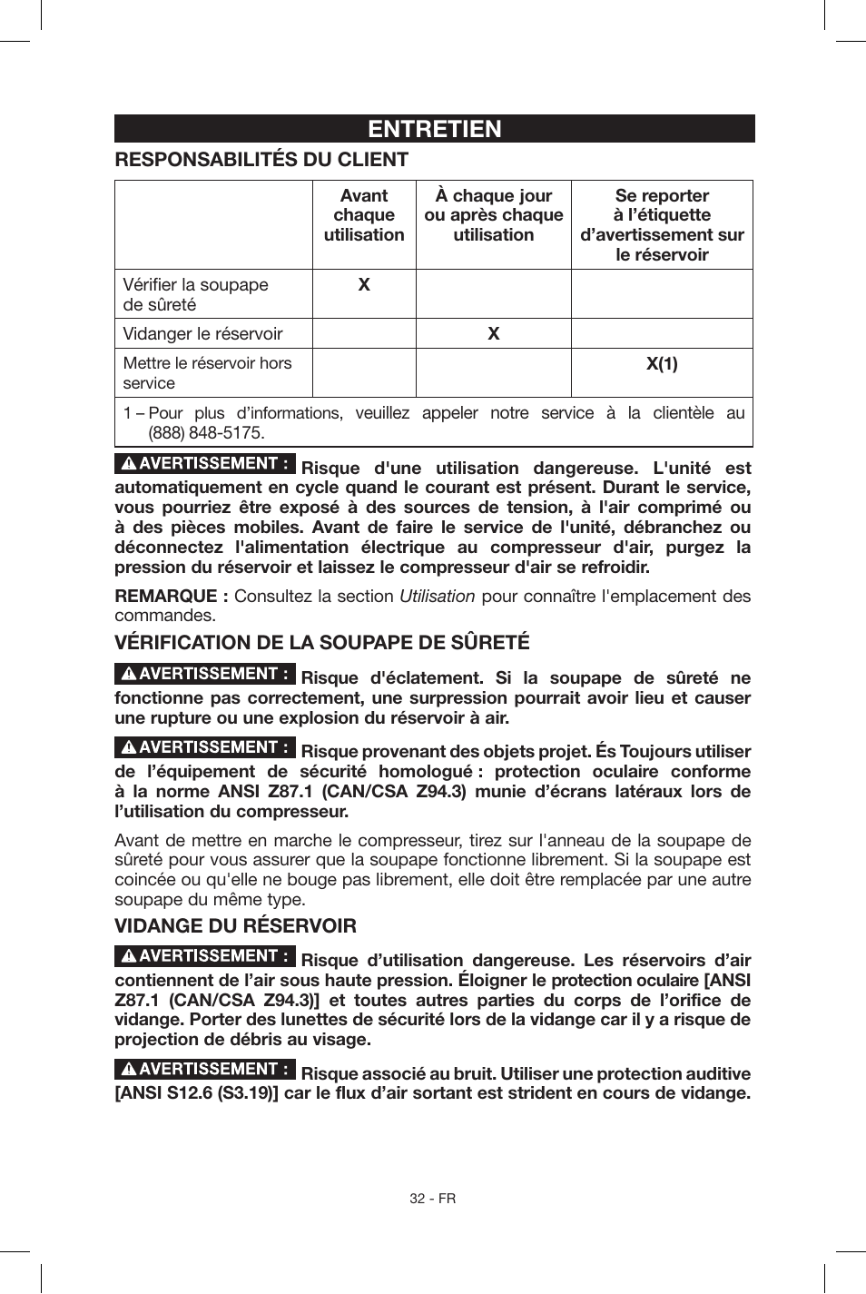 Entretien | Porter-Cable CF6131 User Manual | Page 32 / 64