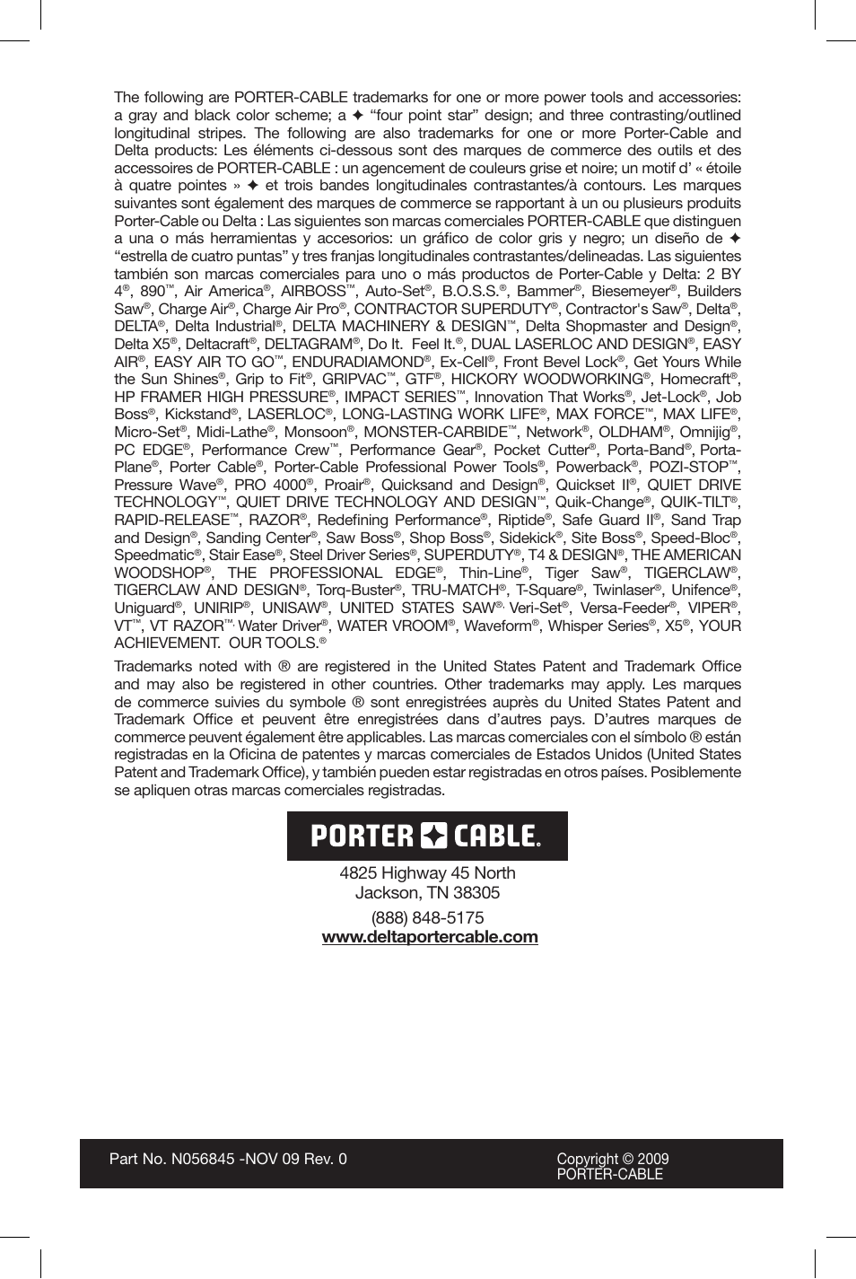 Porter-Cable CF6131 User Manual | Page 64 / 64