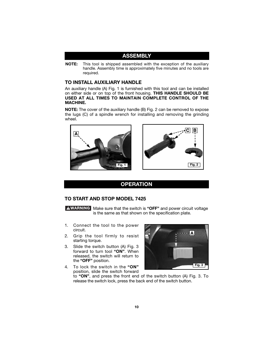 Assembly, Operation | Porter-Cable 7425 User Manual | Page 10 / 44