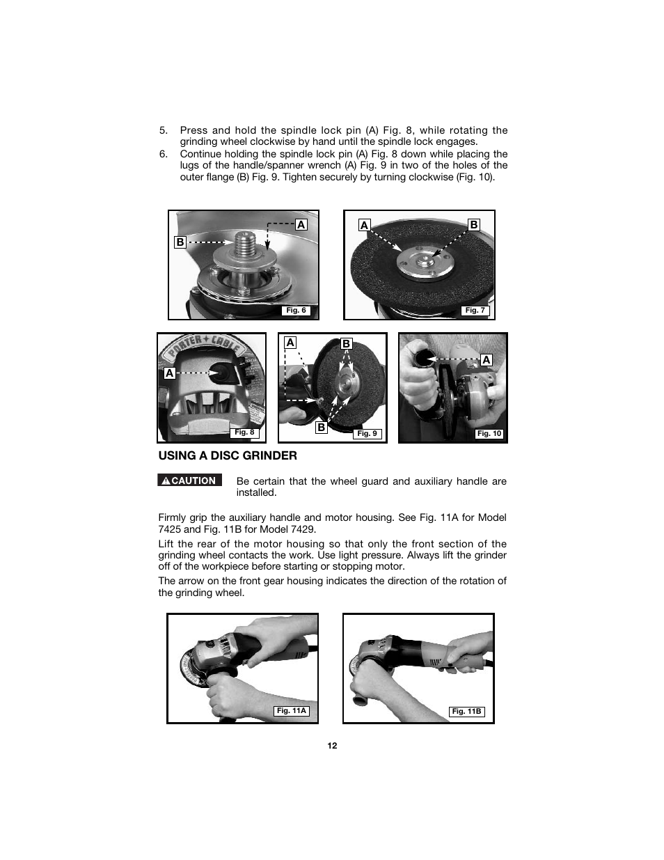 Using a disc grinder | Porter-Cable 7425 User Manual | Page 12 / 44