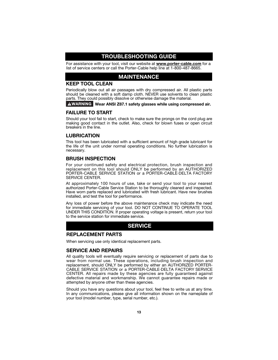 Porter-Cable 7425 User Manual | Page 13 / 44