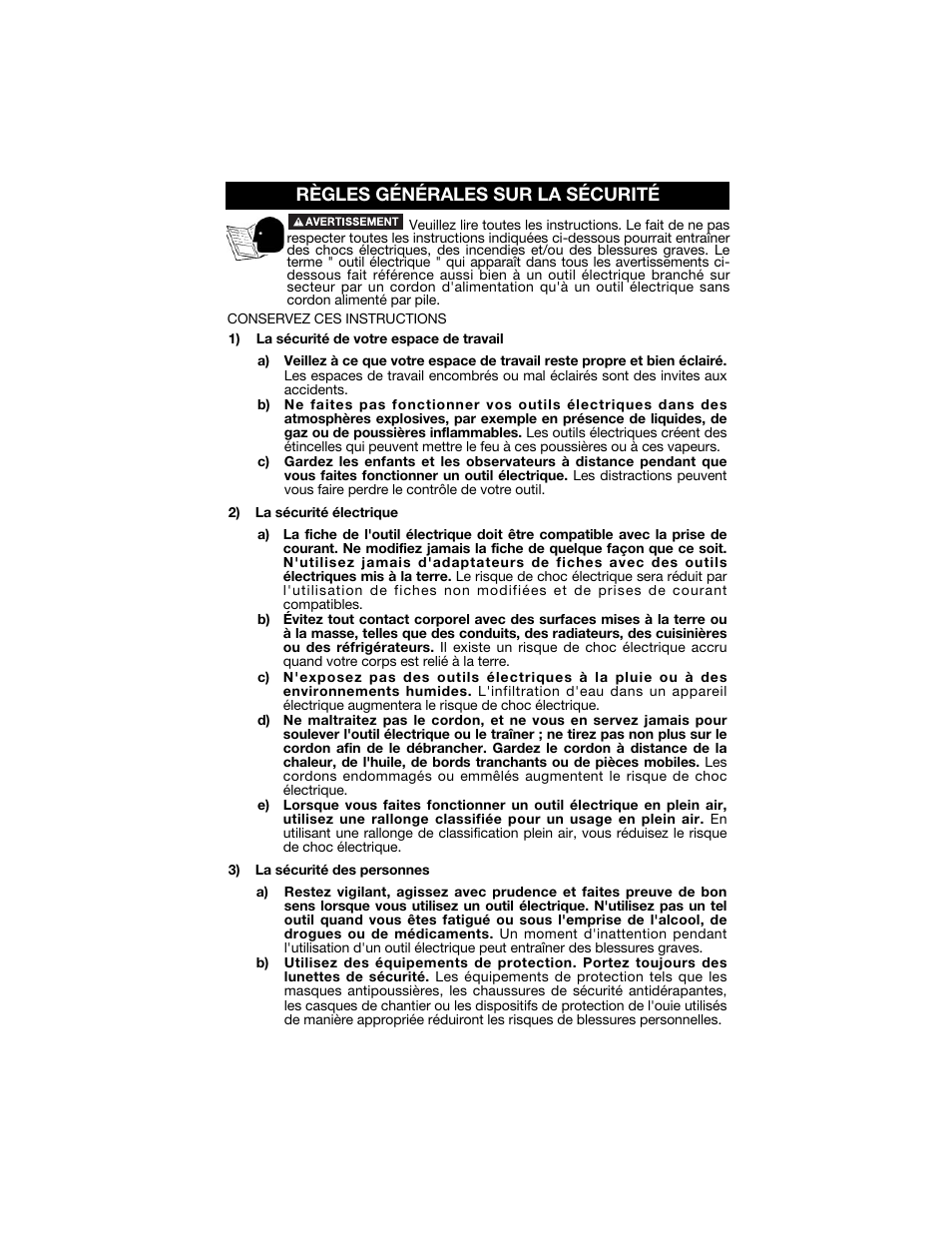 Règles générales sur la sécurité | Porter-Cable 7425 User Manual | Page 31 / 44