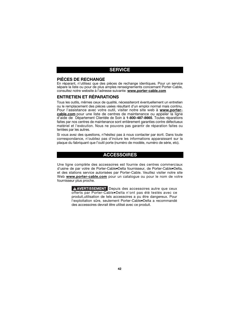 Porter-Cable 7425 User Manual | Page 42 / 44