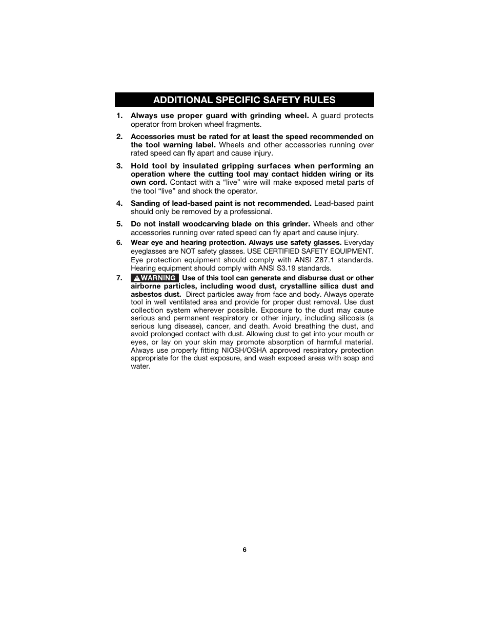 Additional specific safety rules | Porter-Cable 7425 User Manual | Page 6 / 44