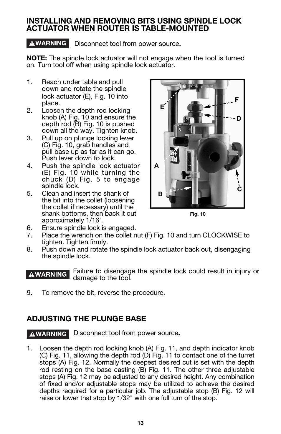 Adjusting the plunge base | Porter-Cable 891 User Manual | Page 13 / 23