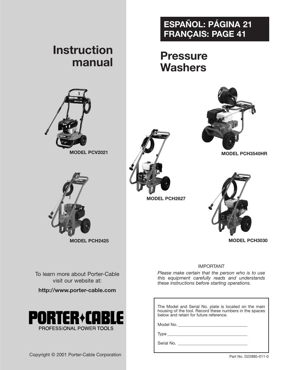 Porter-Cable PCH2425 User Manual | 20 pages