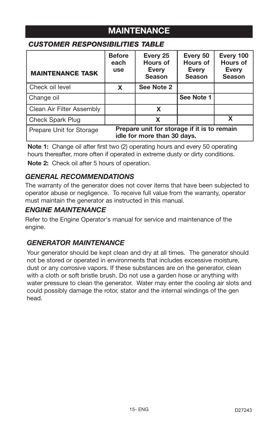 Maintenance | Porter-Cable D27243-028-0 User Manual | Page 15 / 22