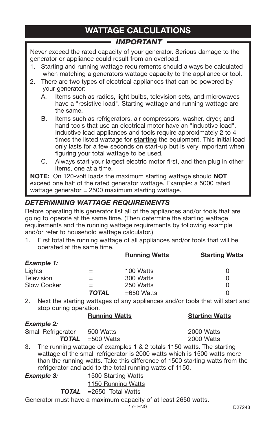 Wattage calculations | Porter-Cable D27243-028-0 User Manual | Page 17 / 22